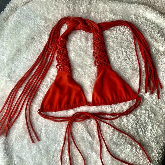 MIKOH Waipahu Triangle Multi String Bikini Swim Top Red Small NWOT - Picture 6 of 12